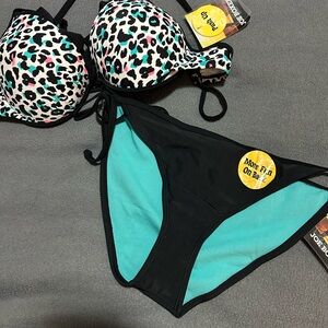 Joe Boxer Women's Leopard Print Bikini Set - Black and Blue